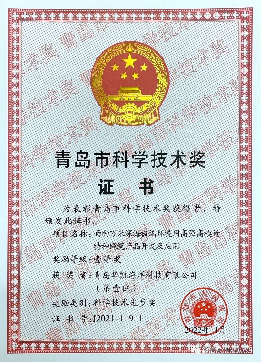 青島市科學技術進步一等獎 青島市科學技術進步一等獎